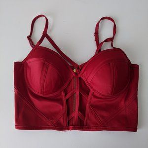 New Charlotte Russe red satin cut out zip crop top